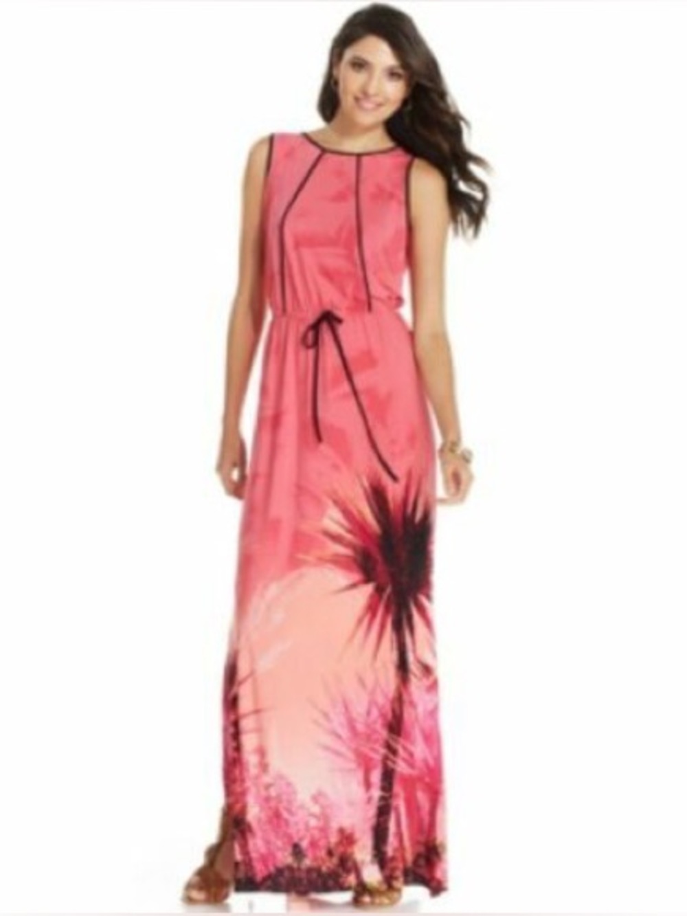 Sangria Tropical Print Sleeveless Maxi Dress